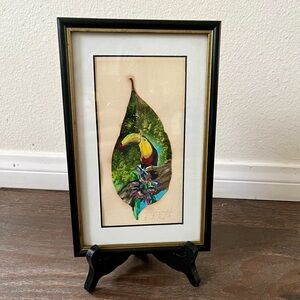 Painting On Natural Coffee Leaf 6/10 Inch Framed
